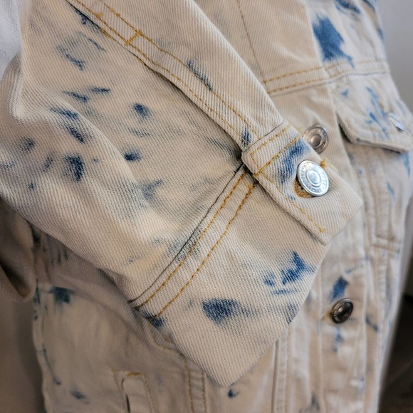 Free People NWT Rumors Acid Wash Denim Button‎ Jacket Jones Tie Dye Blue Small - Picture 7 of 14